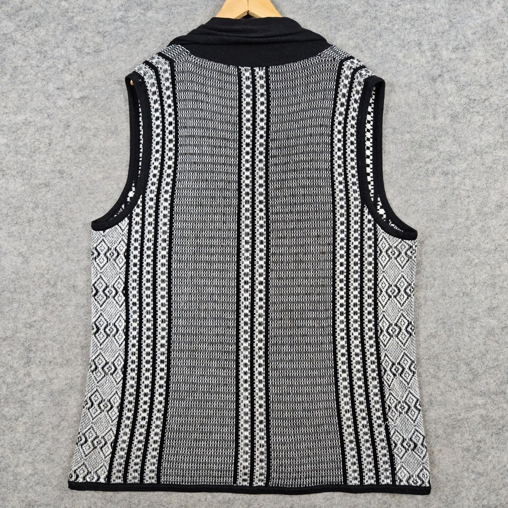 ORVIS Women's Black & White Geometric Zip Up Sweater Vest Size XL Cowl Neck Cozy - Picture 9 of 10